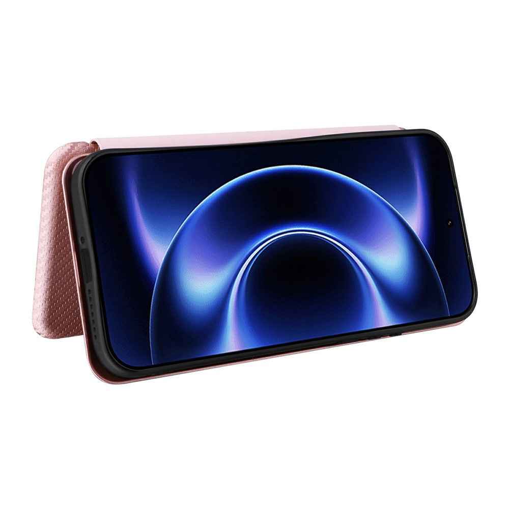 For Xiaomi 17 Ultra 5G Case Carbon Fiber Texture Drop-Proof PU Leather Phone Cover - Rose Gold