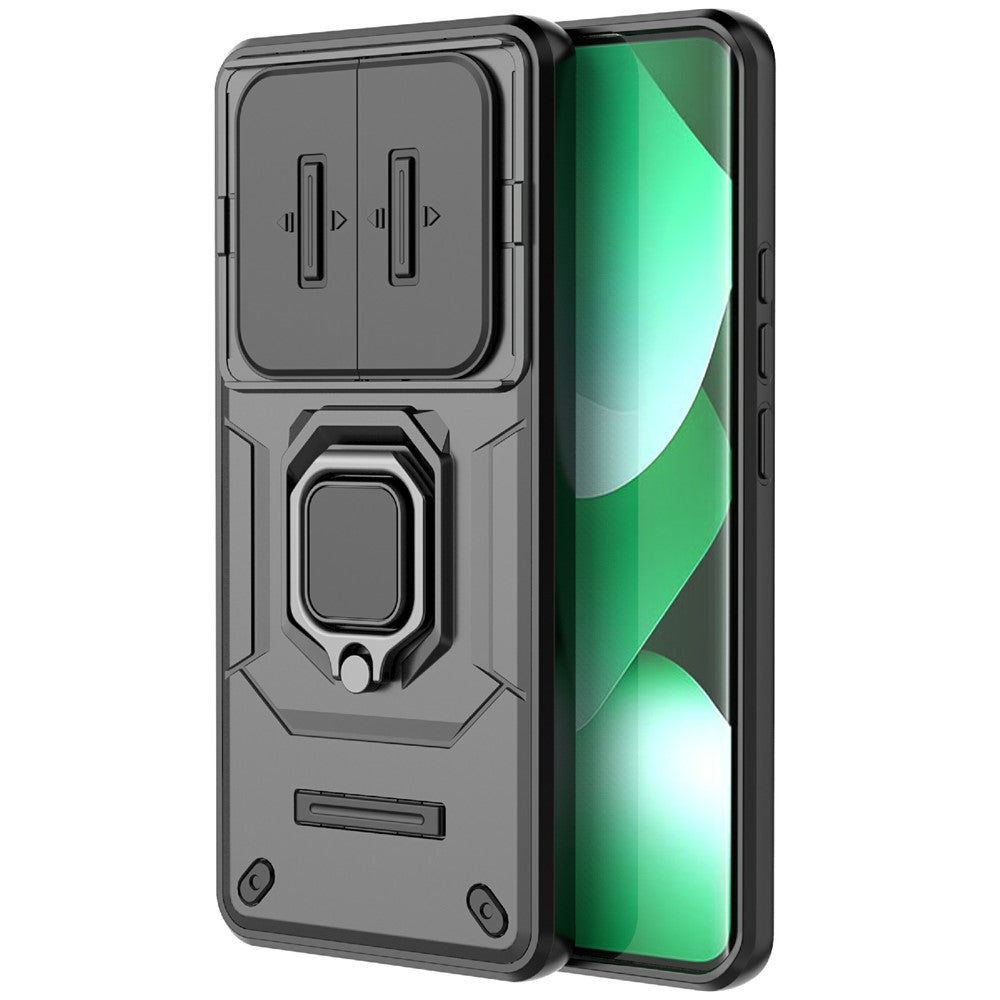 For Xiaomi Redmi Note 15 4G (Global) Case PC + TPU Kickstand Phone Protector with Lens Cover - Black