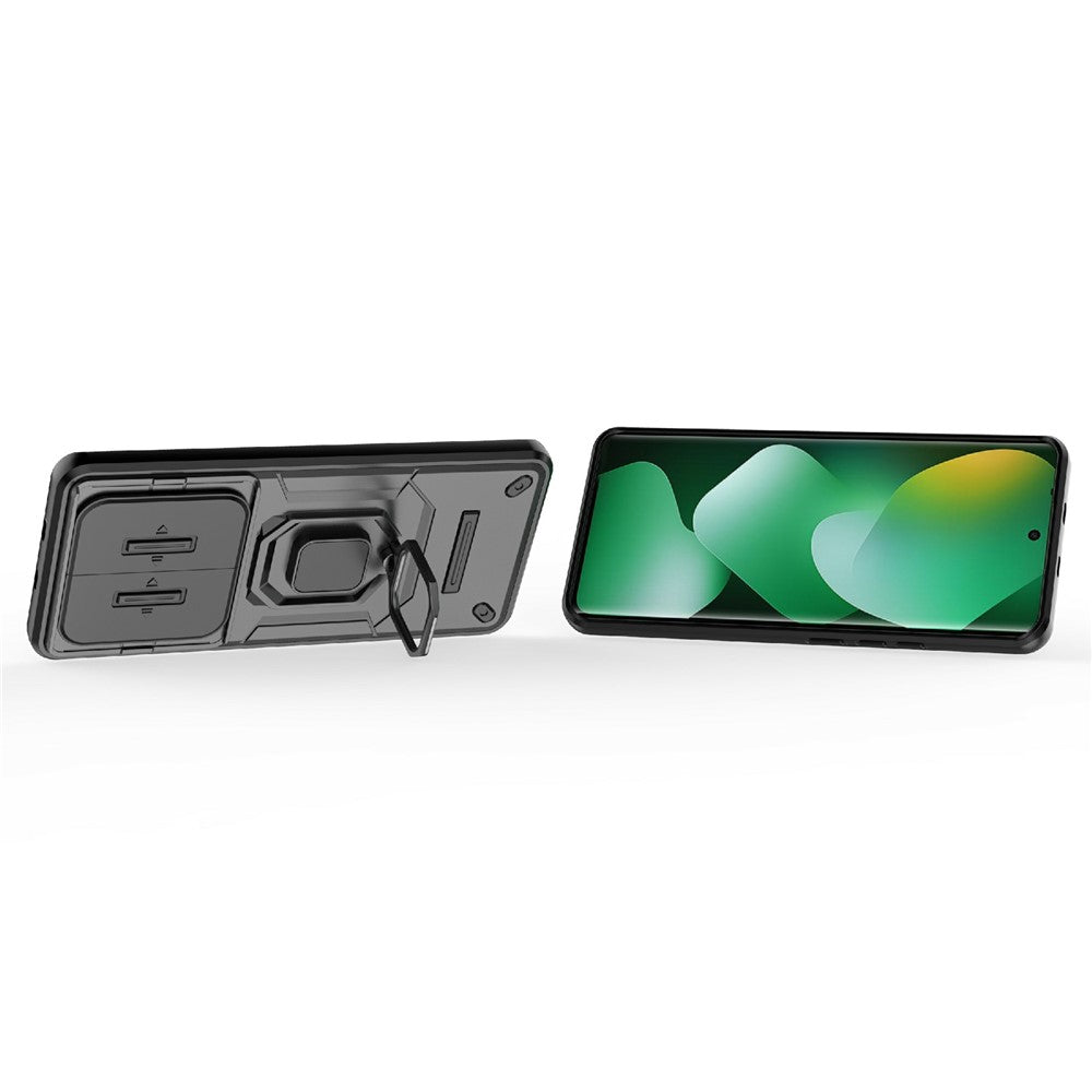 For Xiaomi Redmi Note 15 4G (Global) Case PC + TPU Kickstand Phone Protector with Lens Cover - Black