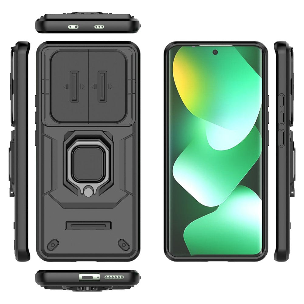 For Xiaomi Redmi Note 15 4G (Global) Case PC + TPU Kickstand Phone Protector with Lens Cover - Black