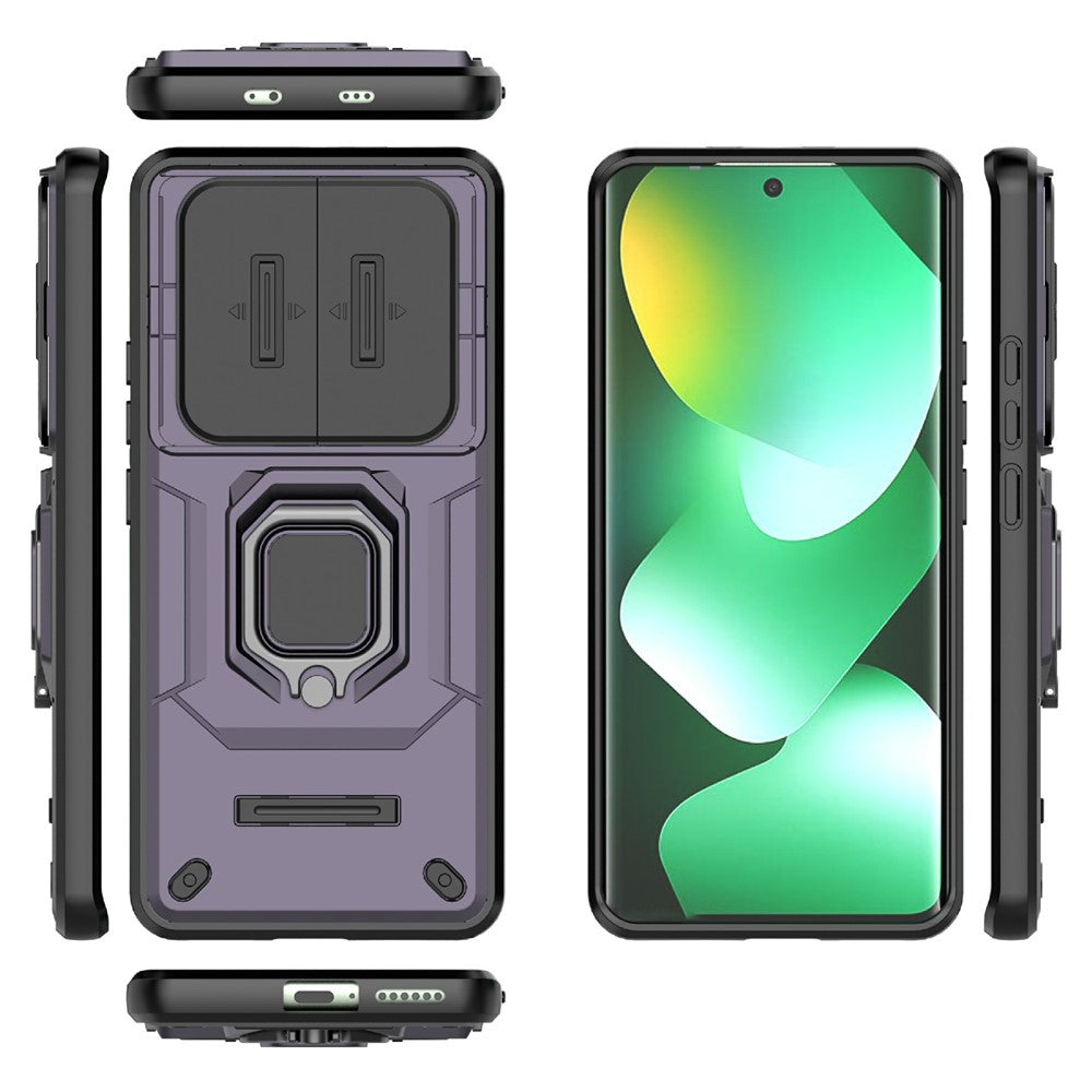 For Xiaomi Redmi Note 15 4G (Global) Case PC + TPU Kickstand Phone Protector with Lens Cover - Purple