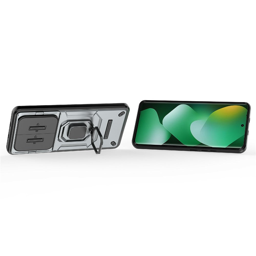 For Xiaomi Redmi Note 15 4G (Global) Case PC + TPU Kickstand Phone Protector with Lens Cover - Grey