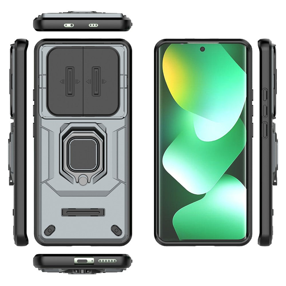 For Xiaomi Redmi Note 15 4G (Global) Case PC + TPU Kickstand Phone Protector with Lens Cover - Grey
