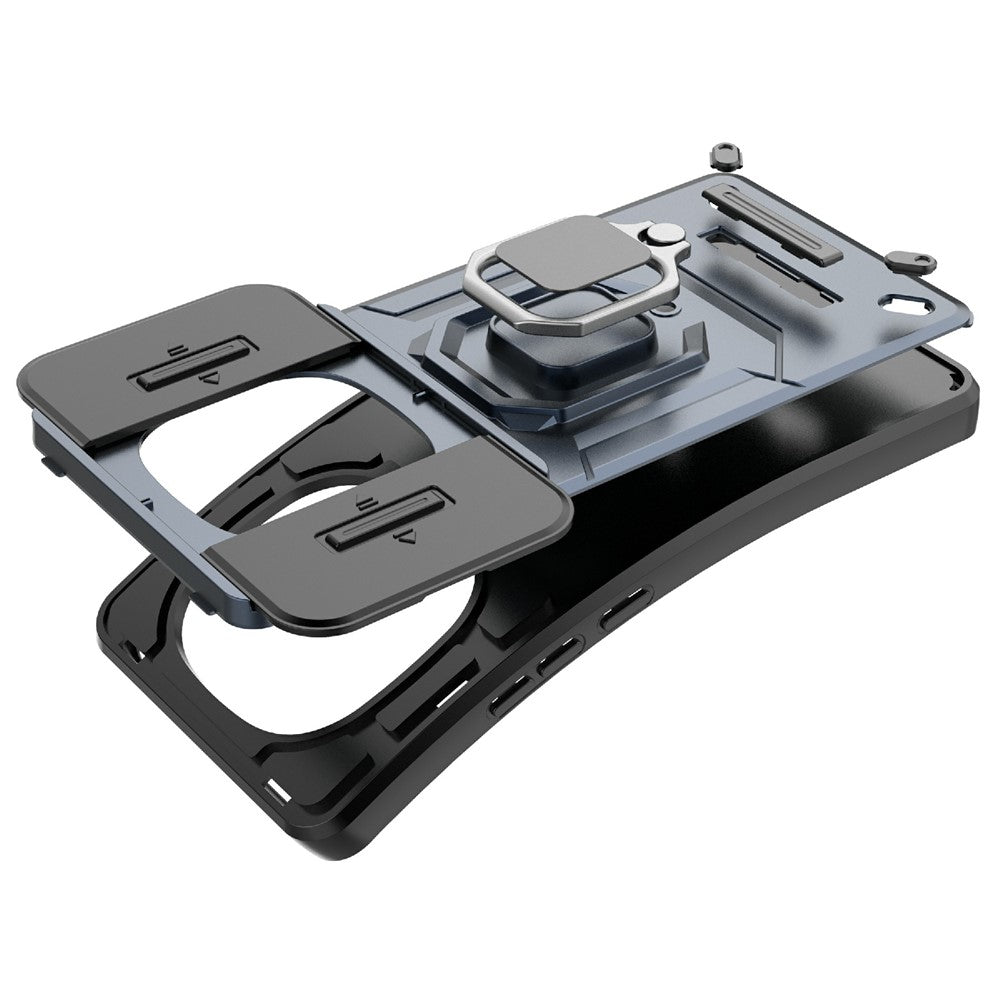 For Xiaomi Redmi Note 15 4G (Global) Case PC + TPU Kickstand Phone Protector with Lens Cover - Grey