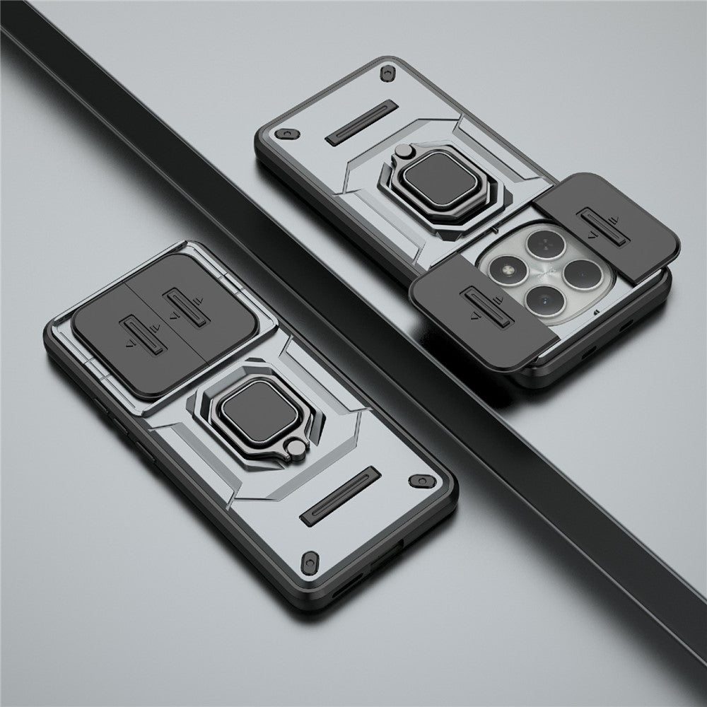 For Xiaomi Redmi Note 15 4G (Global) Case PC + TPU Kickstand Phone Protector with Lens Cover - Grey