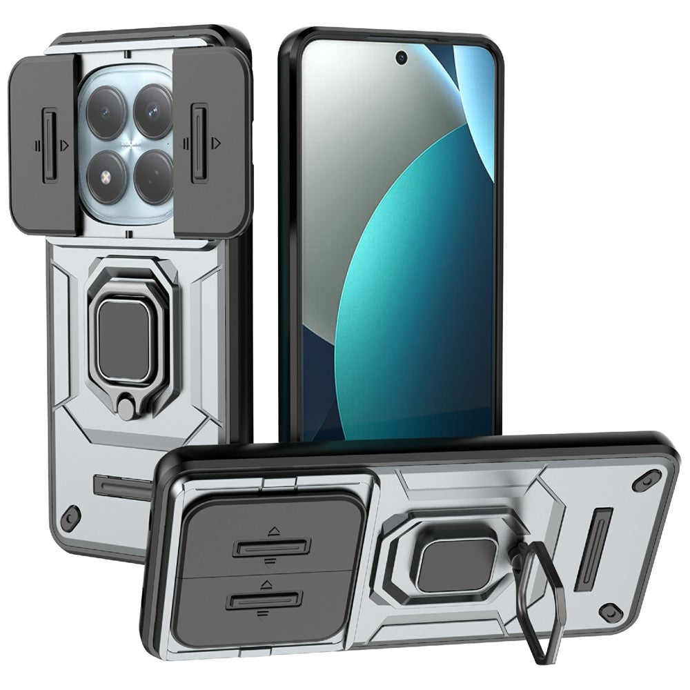 For Xiaomi Redmi Note 15 Pro 4G (Global) Case PC + TPU Kickstand Phone Protector with Lens Cover - Grey
