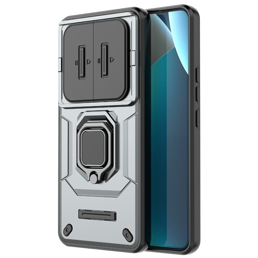 For Xiaomi Redmi Note 15 Pro 4G (Global) Case PC + TPU Kickstand Phone Protector with Lens Cover - Grey