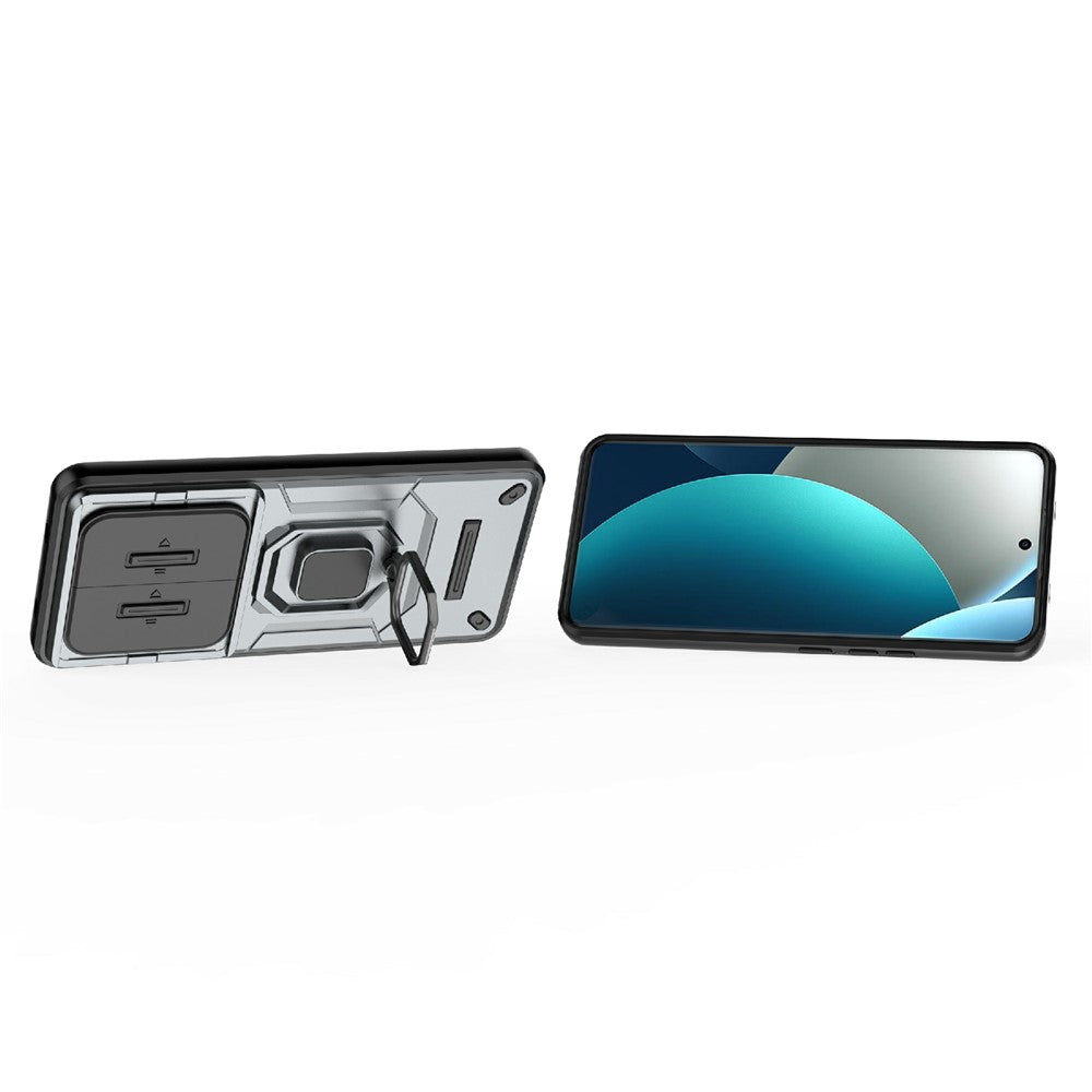 For Xiaomi Redmi Note 15 Pro 4G (Global) Case PC + TPU Kickstand Phone Protector with Lens Cover - Grey
