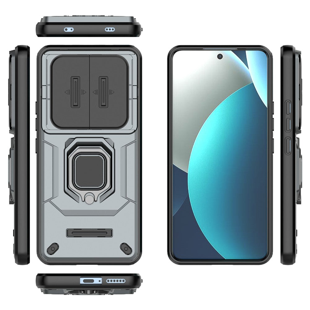 For Xiaomi Redmi Note 15 Pro 4G (Global) Case PC + TPU Kickstand Phone Protector with Lens Cover - Grey