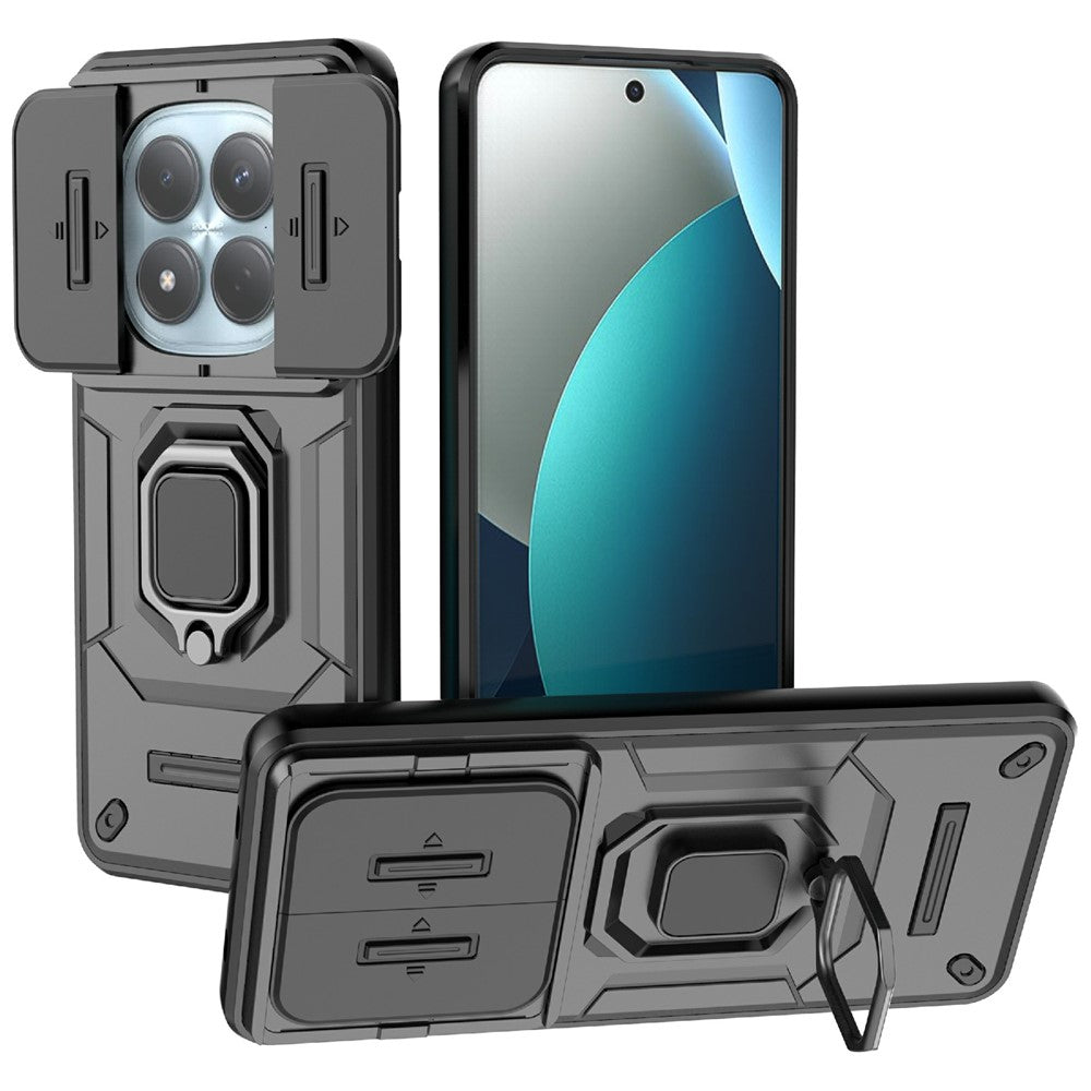 For Xiaomi Redmi Note 15 Pro 4G (Global) Case PC + TPU Kickstand Phone Protector with Lens Cover - Black