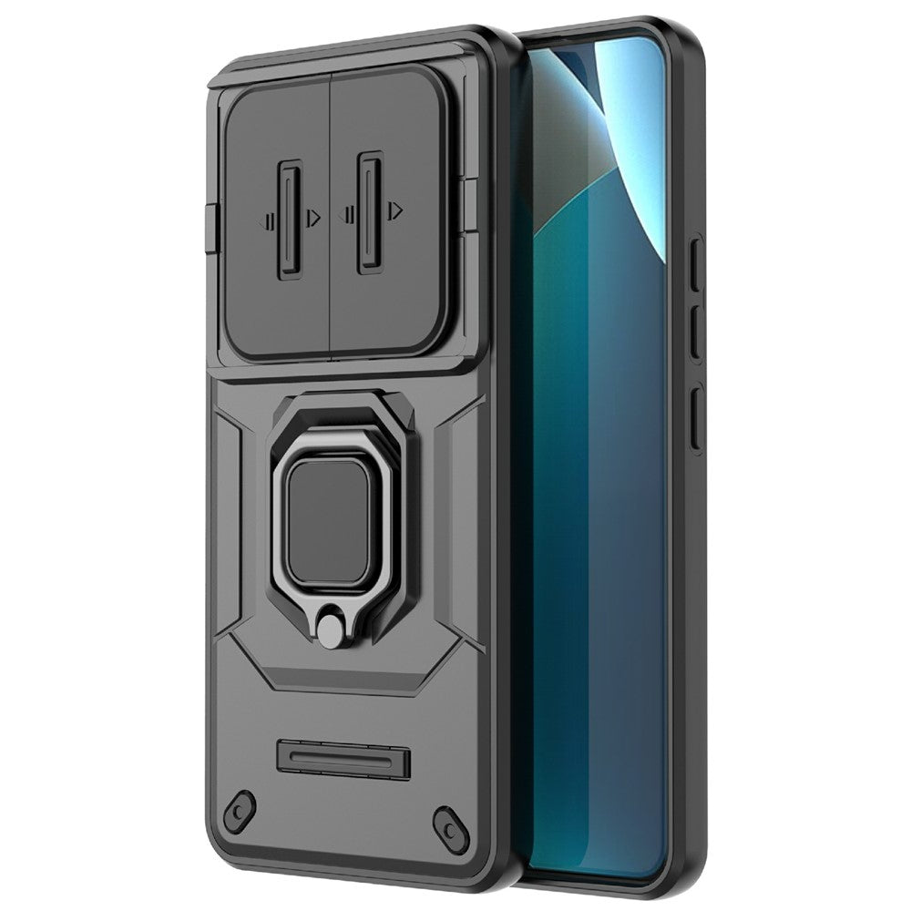 For Xiaomi Redmi Note 15 Pro 4G (Global) Case PC + TPU Kickstand Phone Protector with Lens Cover - Black