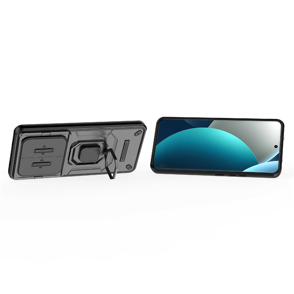For Xiaomi Redmi Note 15 Pro 4G (Global) Case PC + TPU Kickstand Phone Protector with Lens Cover - Black