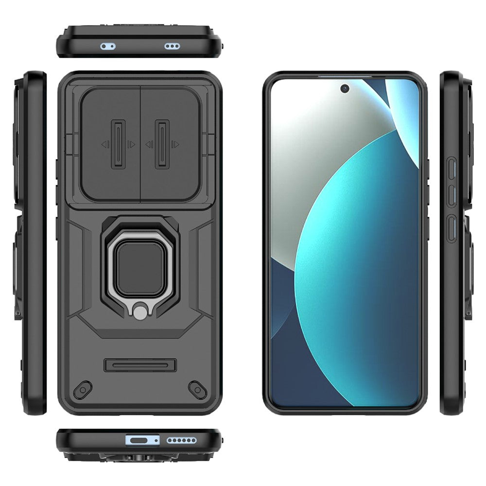 For Xiaomi Redmi Note 15 Pro 4G (Global) Case PC + TPU Kickstand Phone Protector with Lens Cover - Black