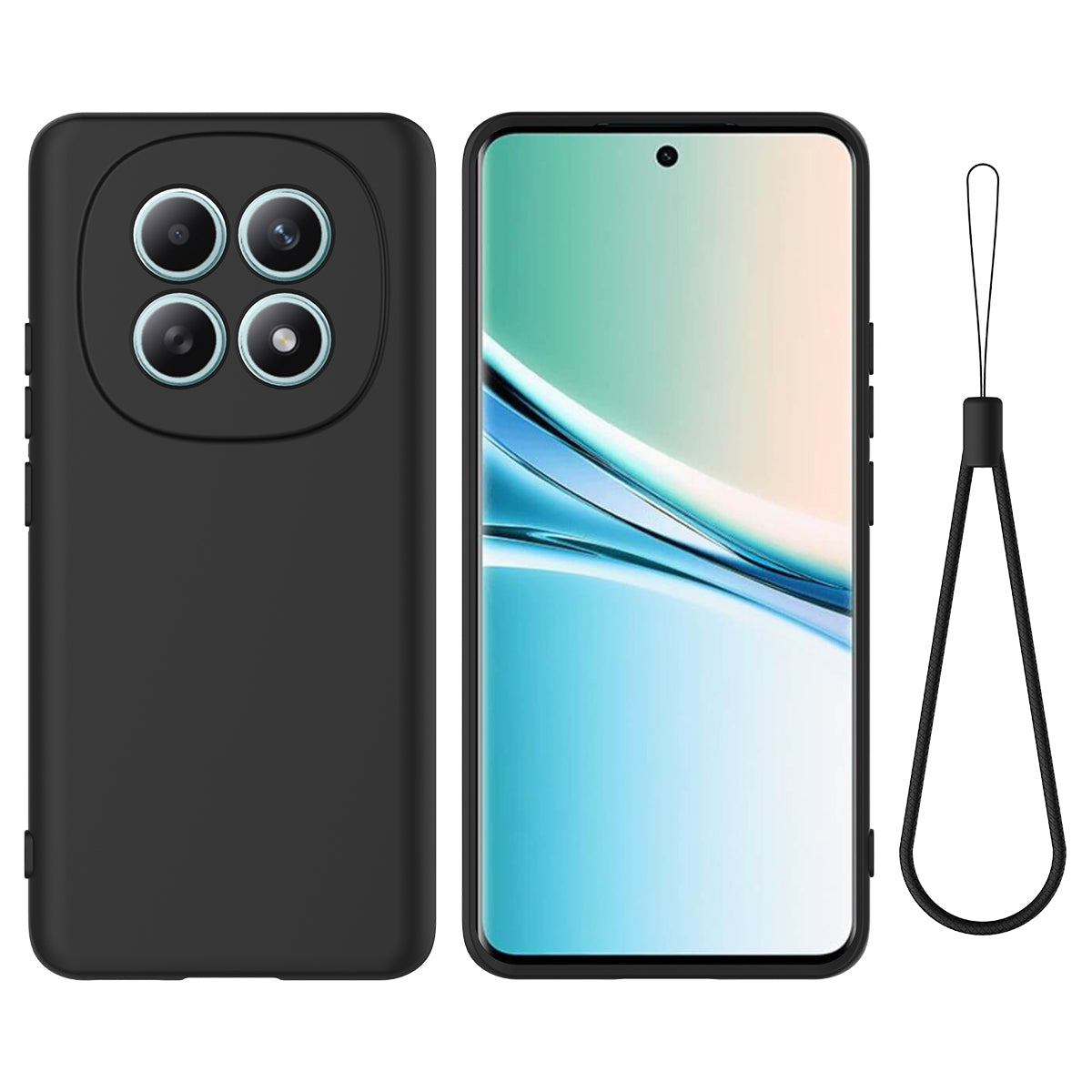 For Xiaomi Poco M8 5G / Xiaomi Redmi Note 15 5G (Global) Liquid Silicone Case Phone Back Cover with Hand Strap - Black