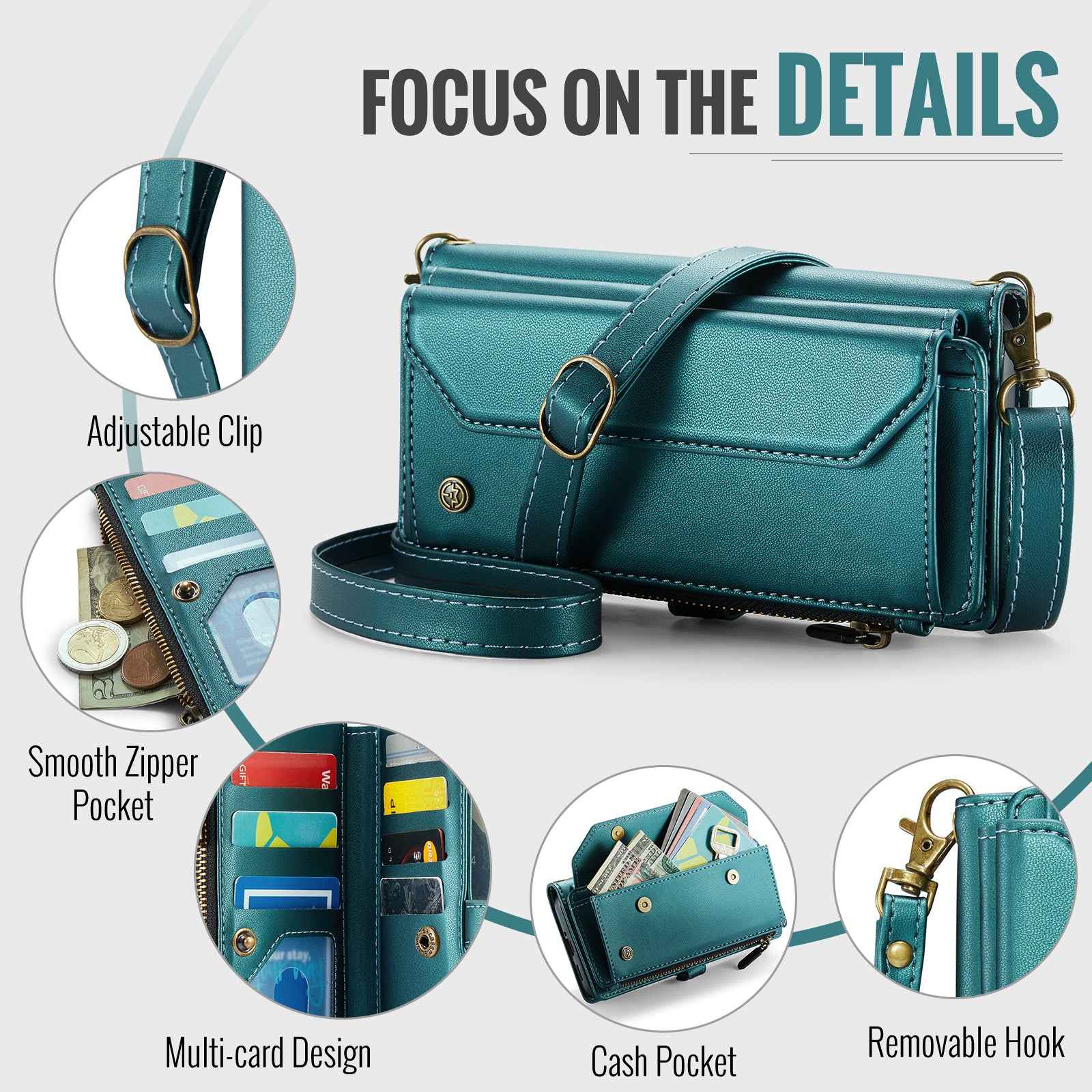 For Samsung Galaxy A57 5G Leather Case CASEME C36 Zipper 10 Card Slots Phone Cover with Straps - Green