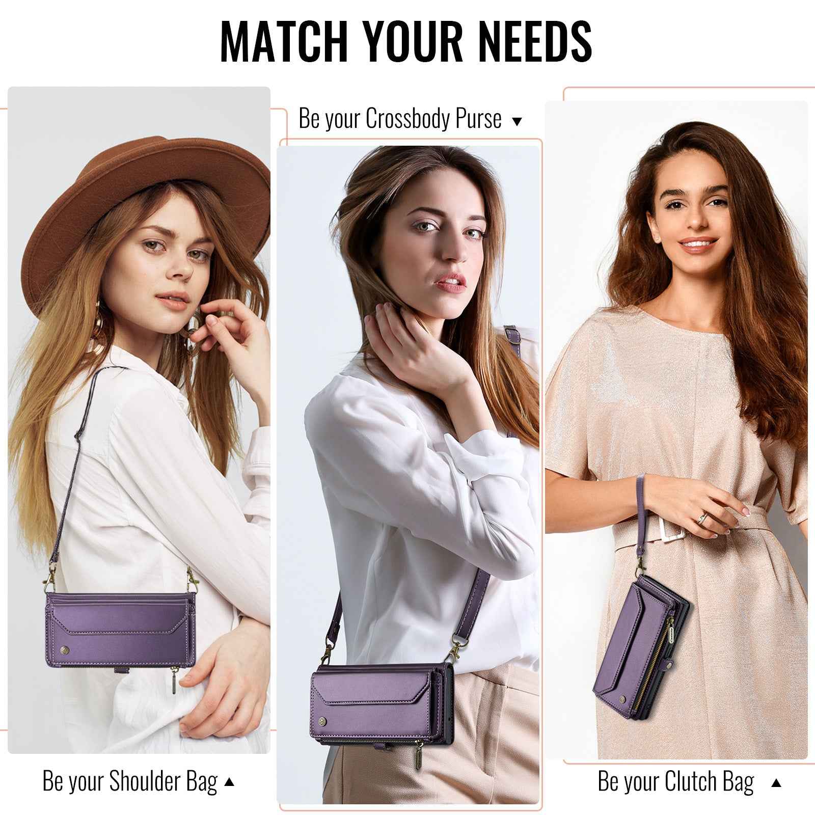 For Samsung Galaxy A57 5G Leather Case CASEME C36 Zipper 10 Card Slots Phone Cover with Straps - Purple