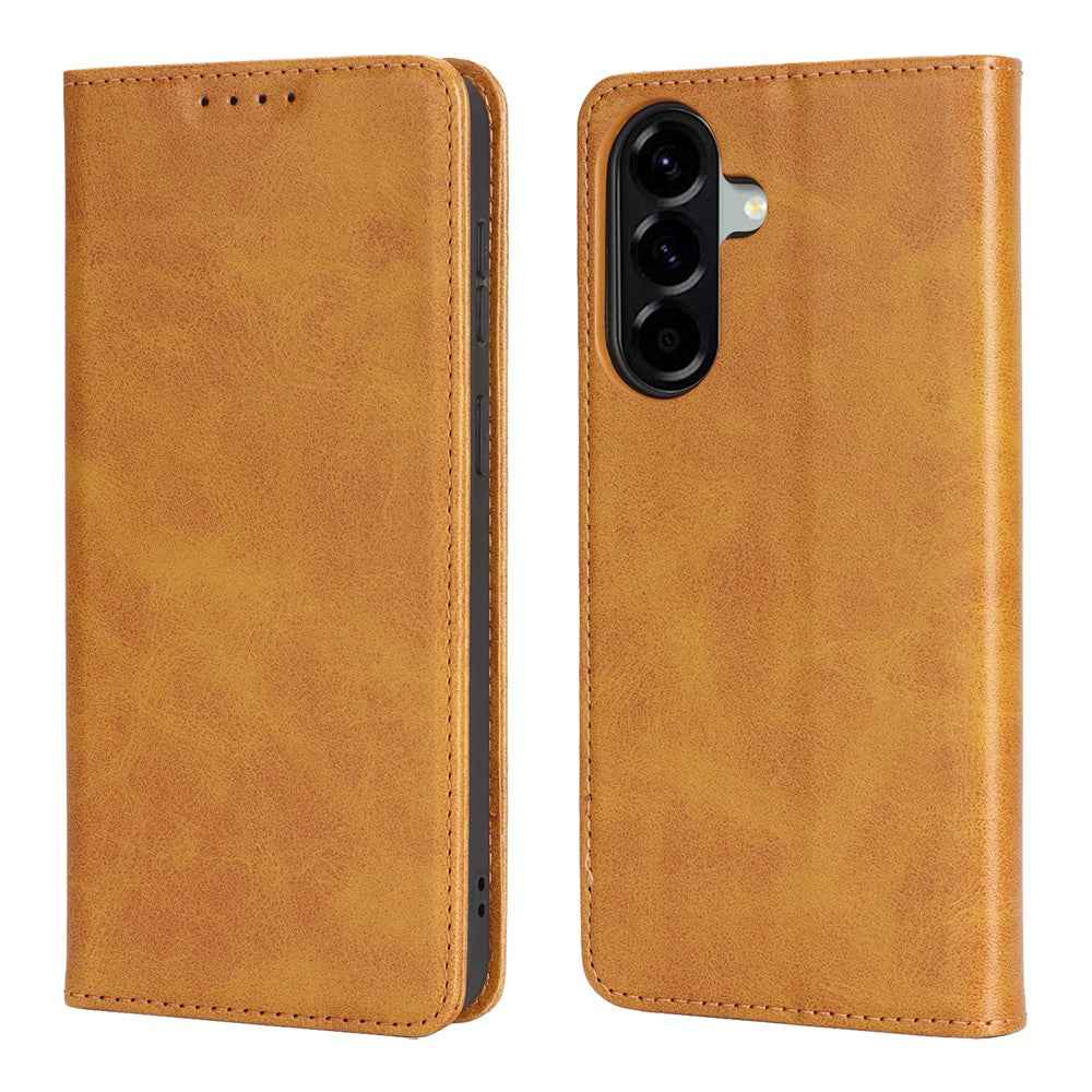 For Samsung Galaxy A57 5G Case PU Leather Calf Textured Magnetic Closing Smart Phone Cover - Light Brown