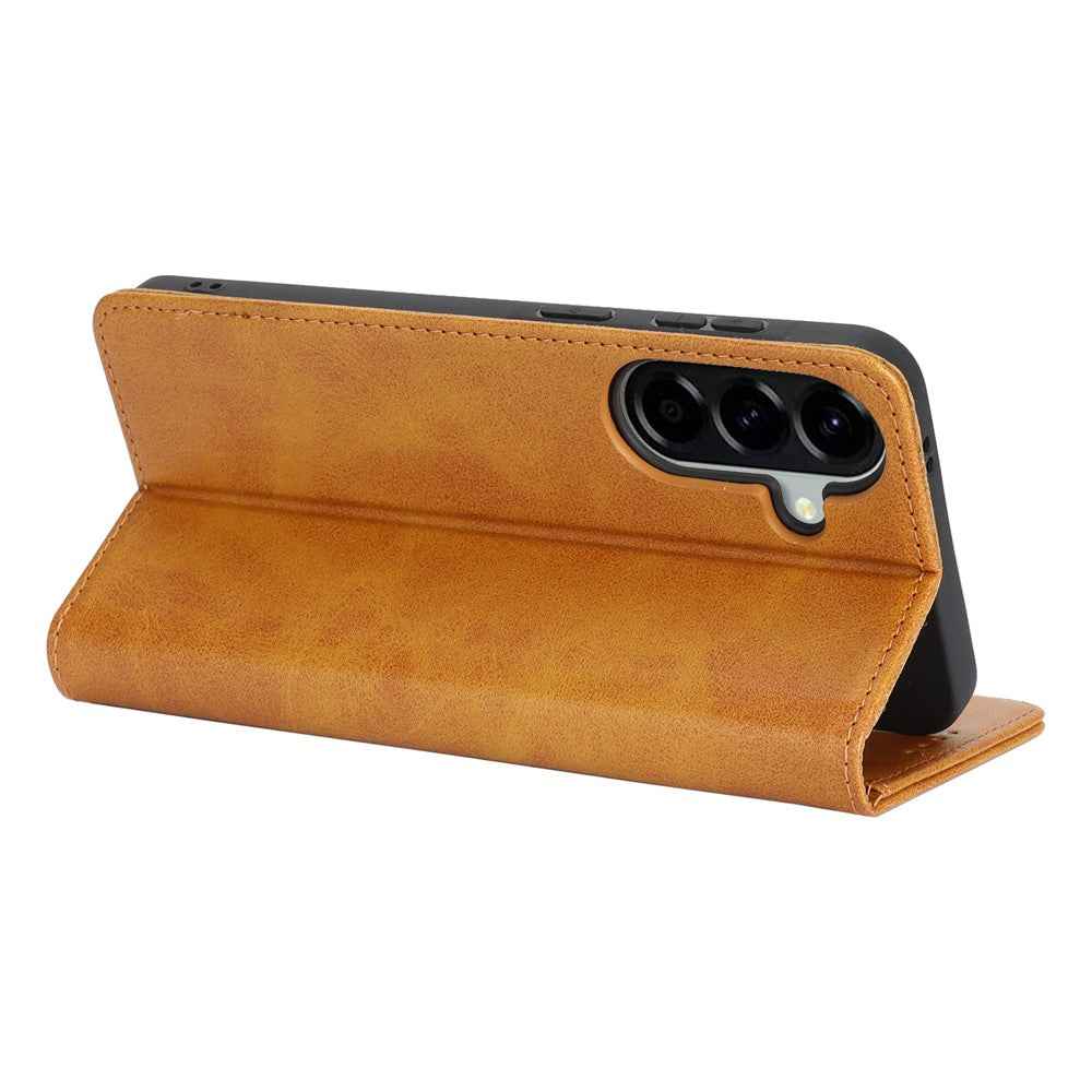For Samsung Galaxy A57 5G Case PU Leather Calf Textured Magnetic Closing Smart Phone Cover - Light Brown