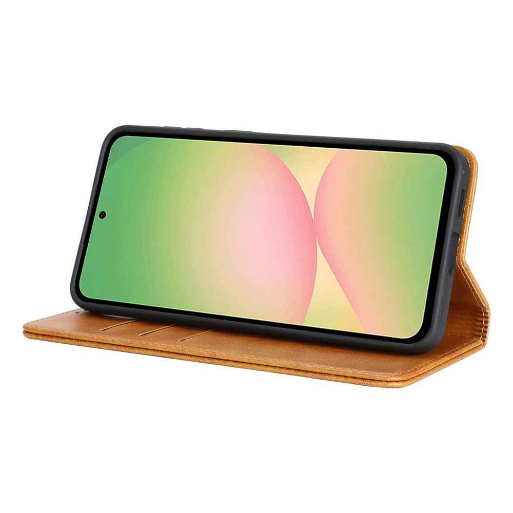For Samsung Galaxy A57 5G Case PU Leather Calf Textured Magnetic Closing Smart Phone Cover - Light Brown