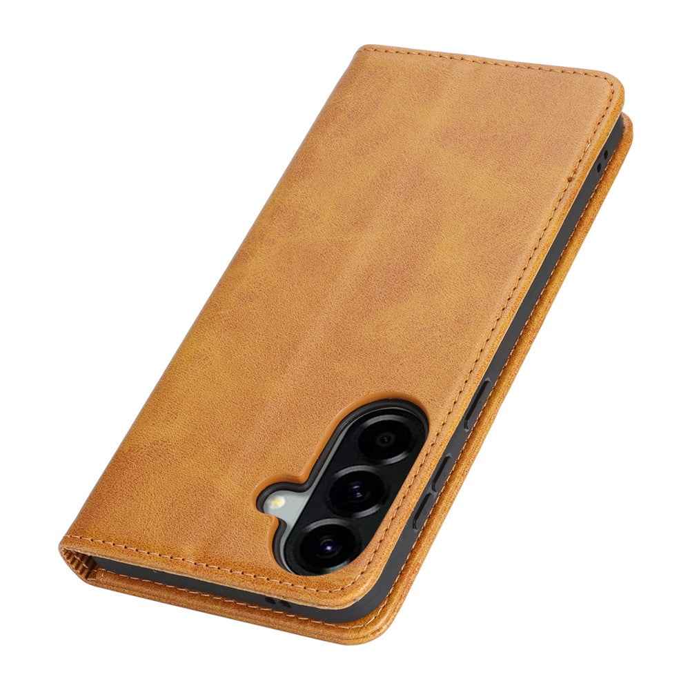 For Samsung Galaxy A57 5G Case PU Leather Calf Textured Magnetic Closing Smart Phone Cover - Light Brown