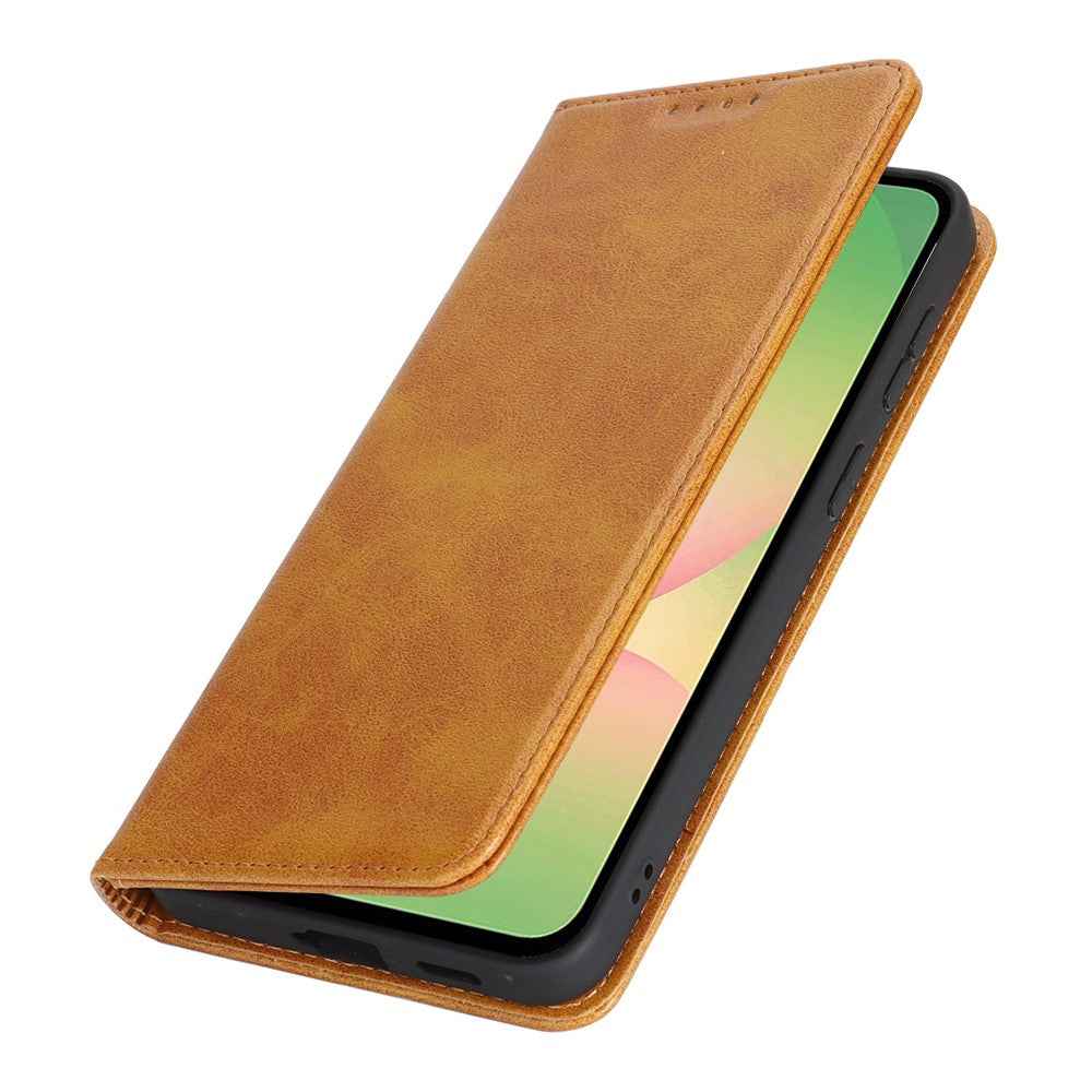 For Samsung Galaxy A57 5G Case PU Leather Calf Textured Magnetic Closing Smart Phone Cover - Light Brown