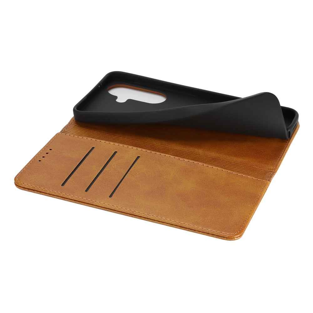 For Samsung Galaxy A57 5G Case PU Leather Calf Textured Magnetic Closing Smart Phone Cover - Light Brown