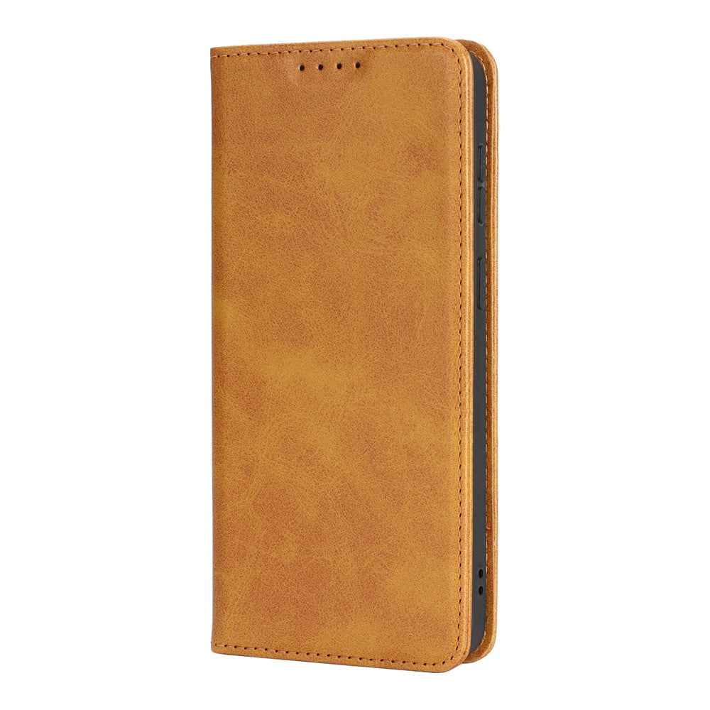 For Samsung Galaxy A57 5G Case PU Leather Calf Textured Magnetic Closing Smart Phone Cover - Light Brown