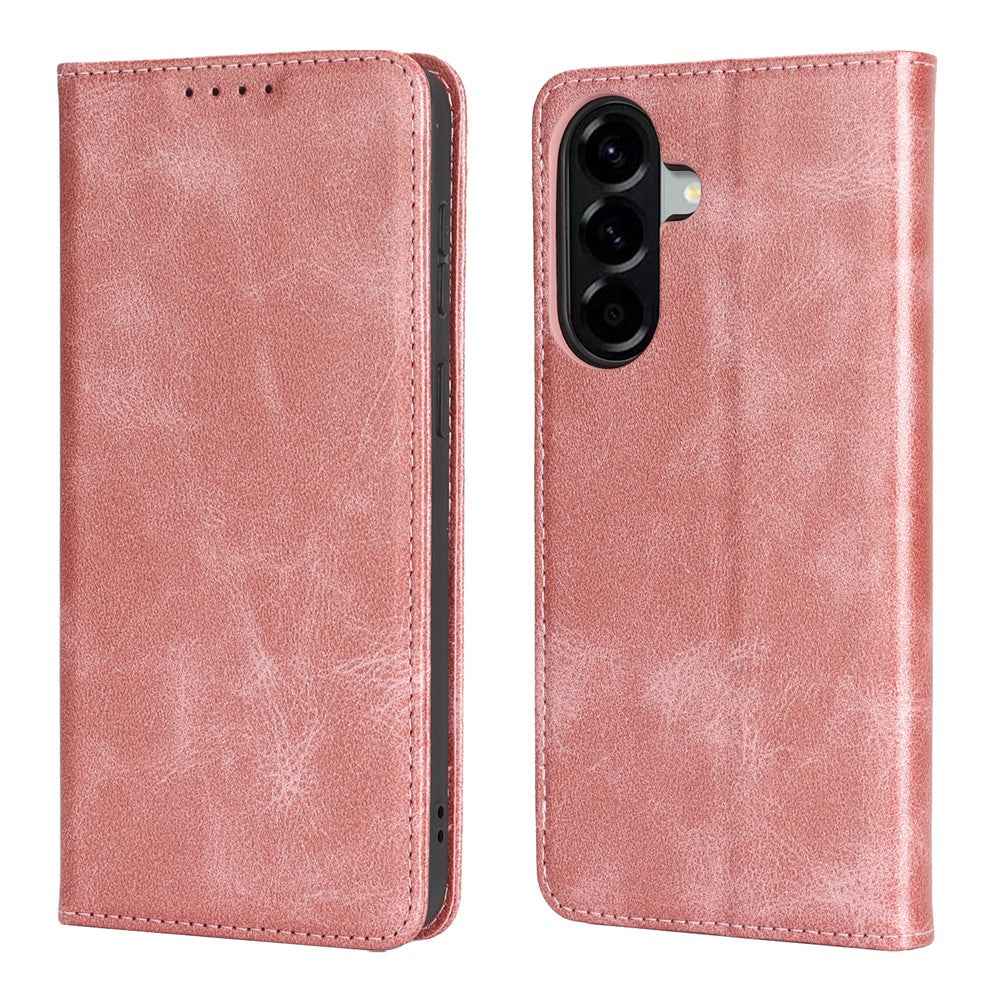 For Samsung Galaxy A57 5G Case PU Leather Calf Textured Magnetic Closing Smart Phone Cover - Rose Gold