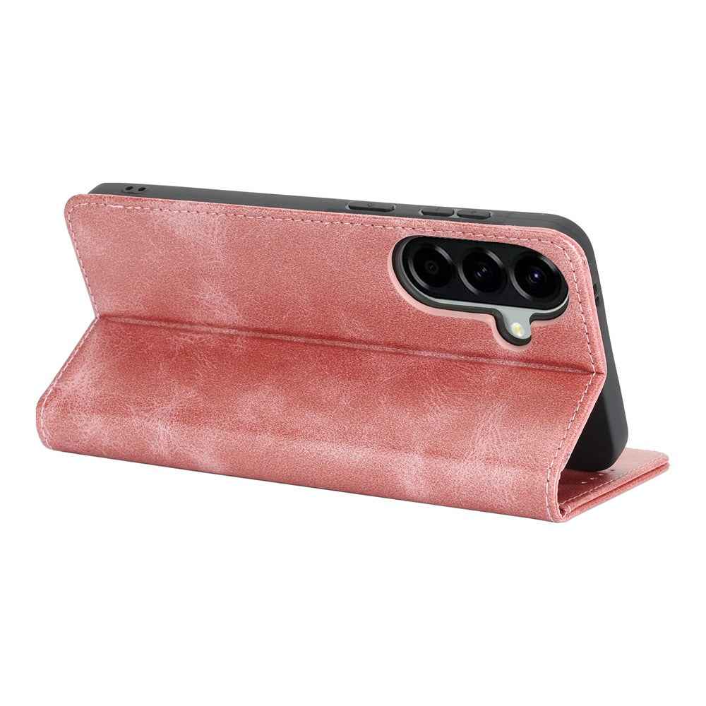 For Samsung Galaxy A57 5G Case PU Leather Calf Textured Magnetic Closing Smart Phone Cover - Rose Gold