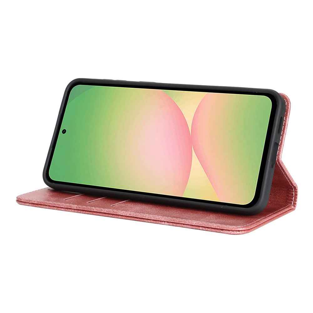 For Samsung Galaxy A57 5G Case PU Leather Calf Textured Magnetic Closing Smart Phone Cover - Rose Gold