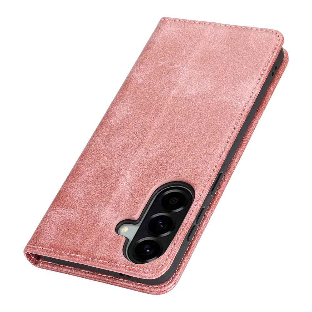 For Samsung Galaxy A57 5G Case PU Leather Calf Textured Magnetic Closing Smart Phone Cover - Rose Gold