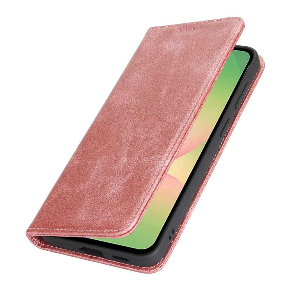 For Samsung Galaxy A57 5G Case PU Leather Calf Textured Magnetic Closing Smart Phone Cover - Rose Gold