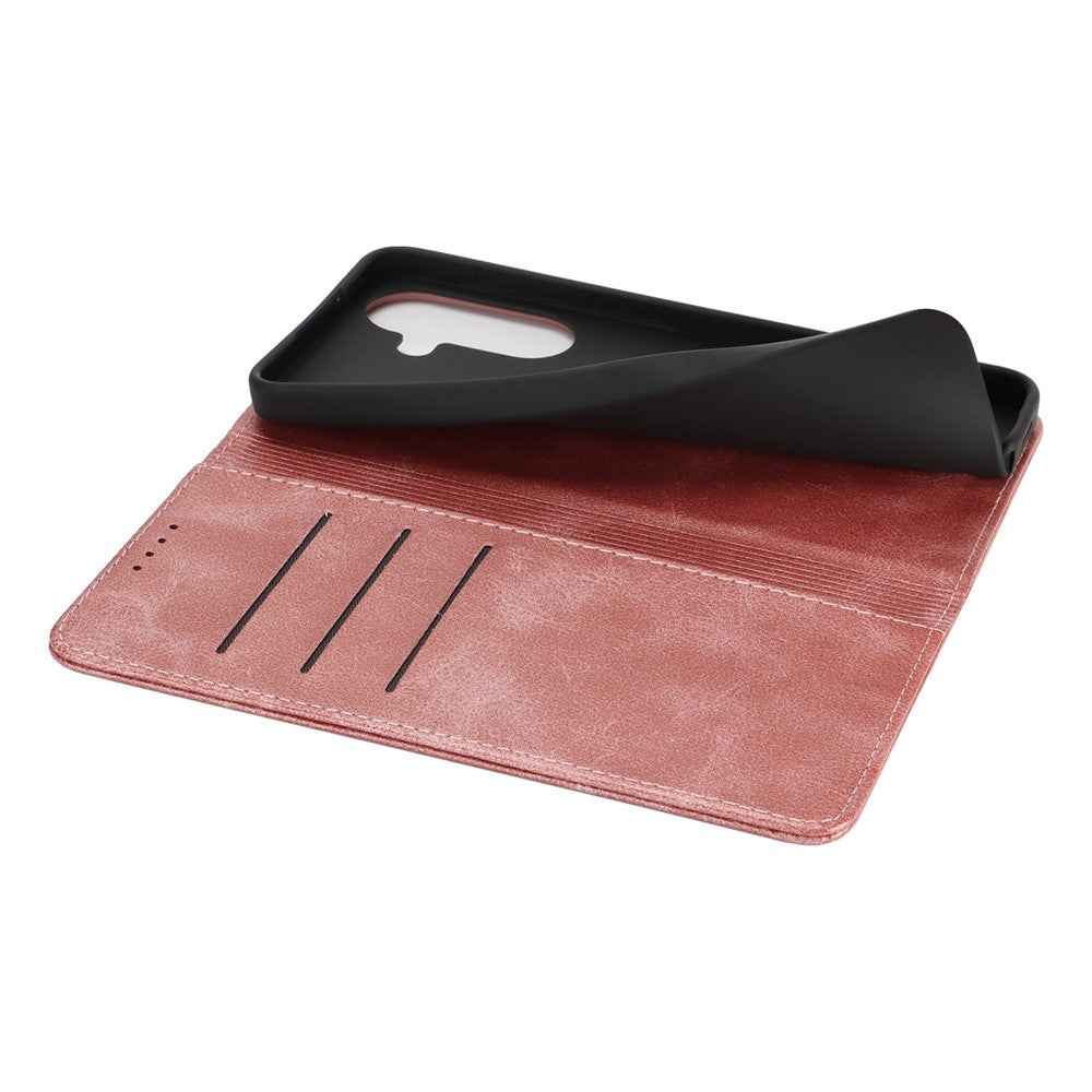 For Samsung Galaxy A57 5G Case PU Leather Calf Textured Magnetic Closing Smart Phone Cover - Rose Gold
