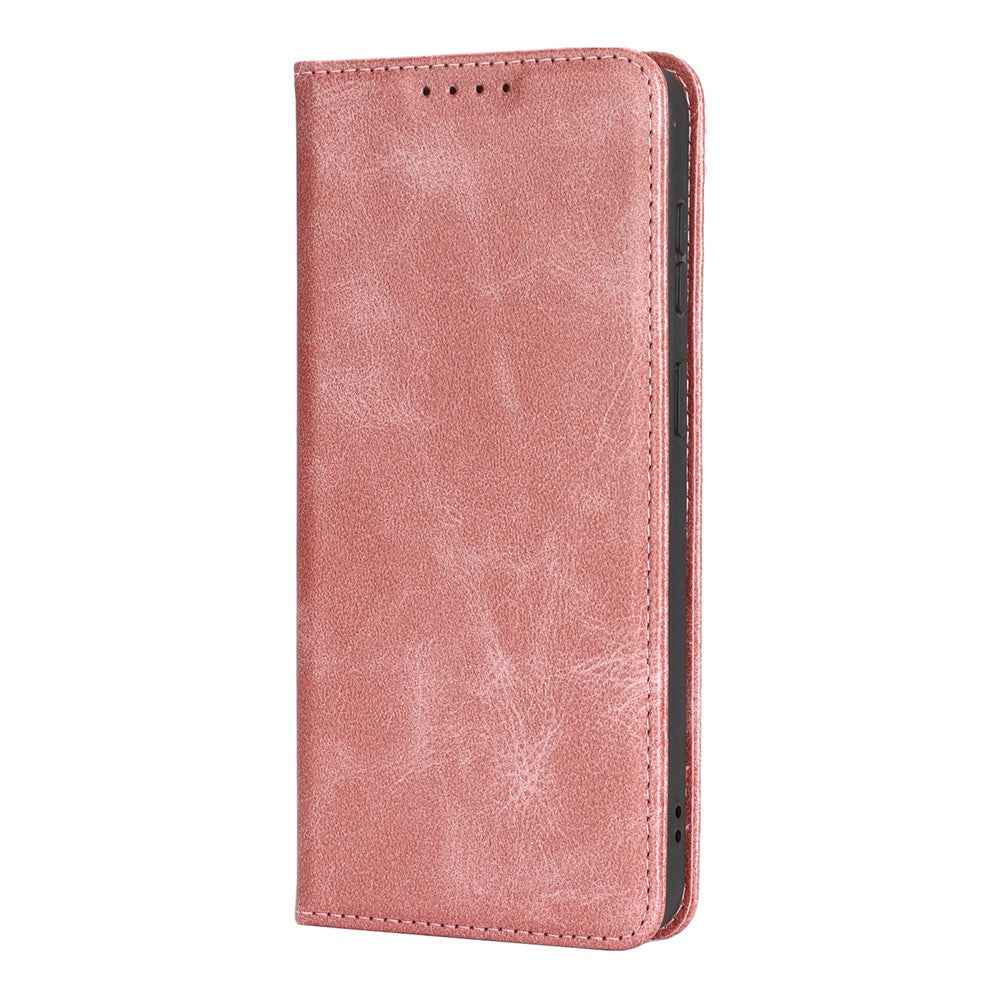 For Samsung Galaxy A57 5G Case PU Leather Calf Textured Magnetic Closing Smart Phone Cover - Rose Gold