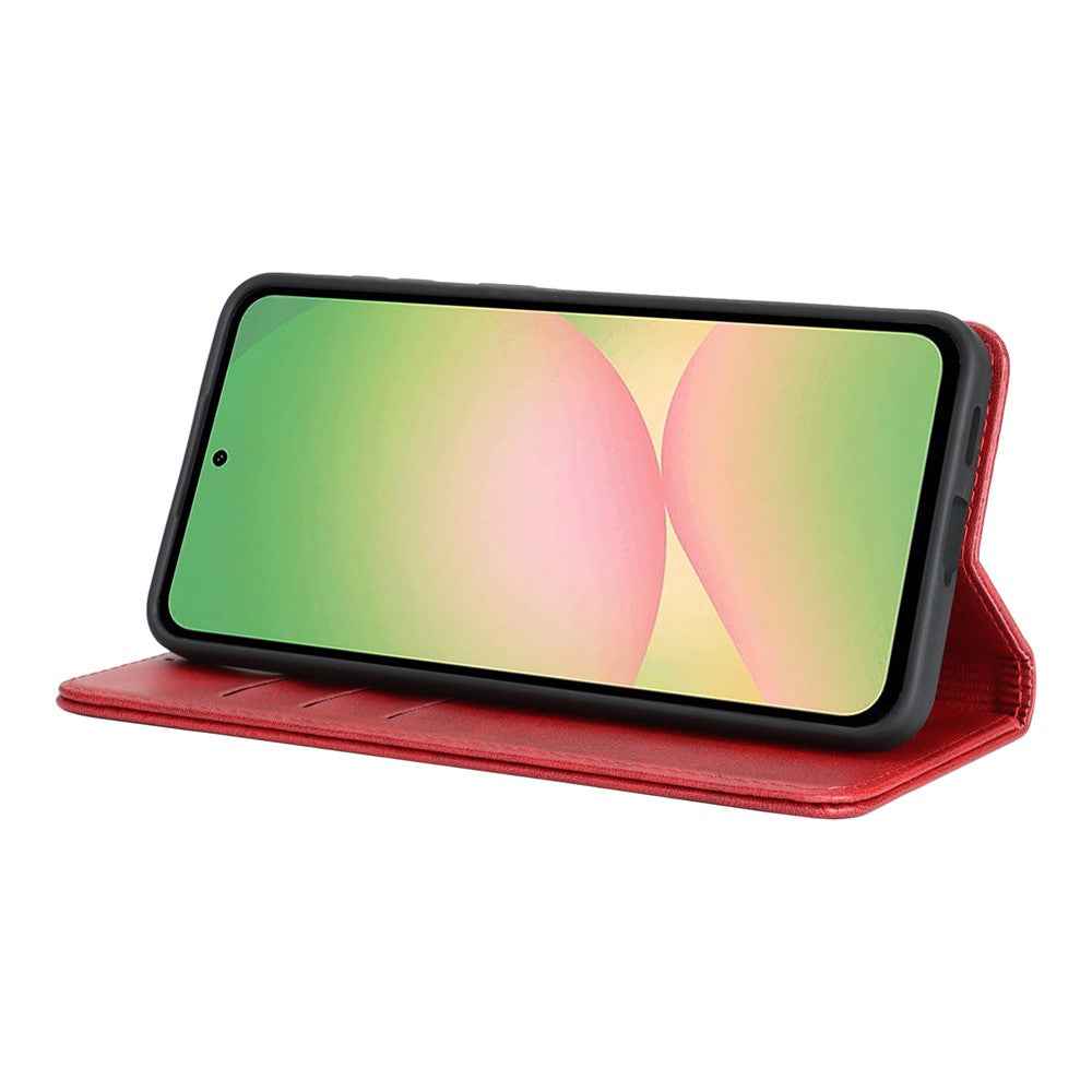For Samsung Galaxy A57 5G Case PU Leather Calf Textured Magnetic Closing Smart Phone Cover - Red