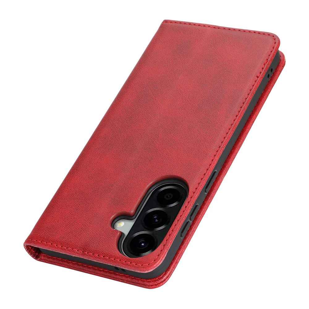 For Samsung Galaxy A57 5G Case PU Leather Calf Textured Magnetic Closing Smart Phone Cover - Red