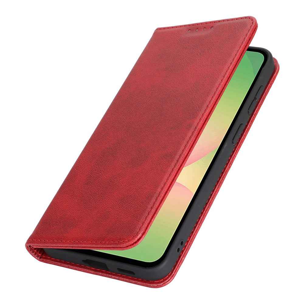 For Samsung Galaxy A57 5G Case PU Leather Calf Textured Magnetic Closing Smart Phone Cover - Red