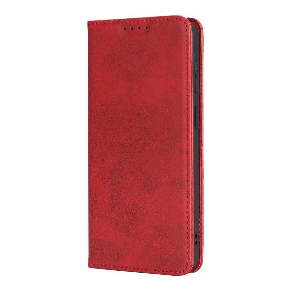 For Samsung Galaxy A57 5G Case PU Leather Calf Textured Magnetic Closing Smart Phone Cover - Red