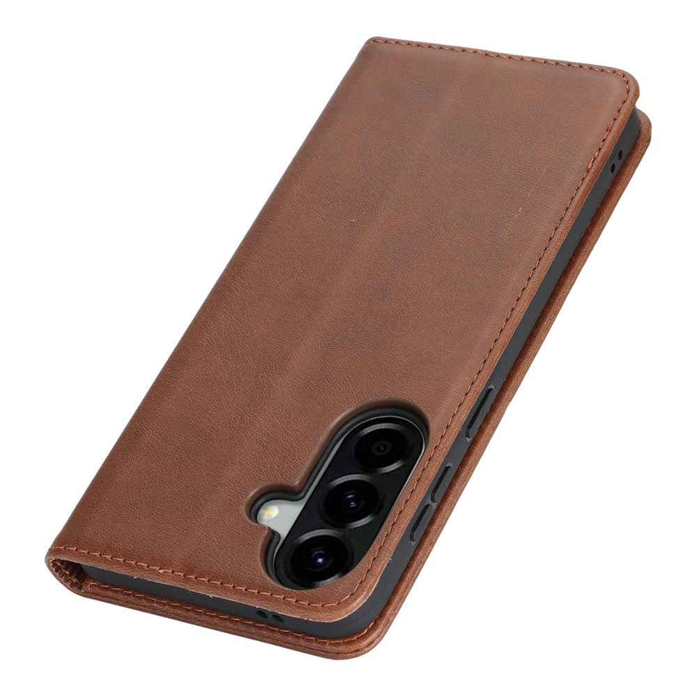 For Samsung Galaxy A57 5G Case PU Leather Calf Textured Magnetic Closing Smart Phone Cover - Dark Brown