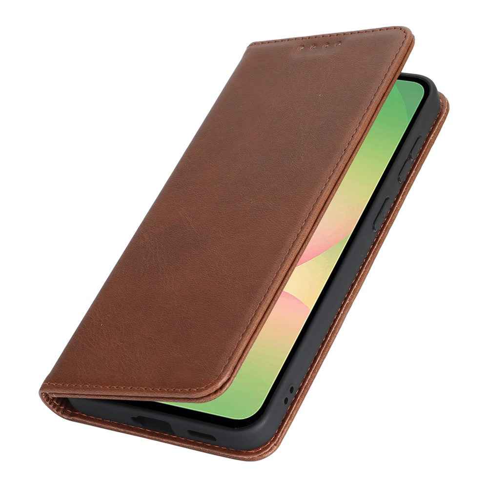 For Samsung Galaxy A57 5G Case PU Leather Calf Textured Magnetic Closing Smart Phone Cover - Dark Brown