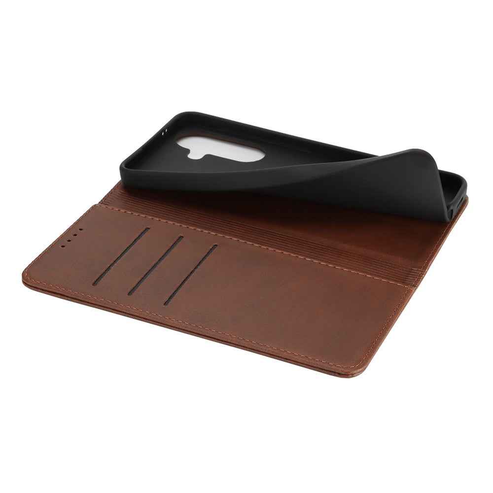 For Samsung Galaxy A57 5G Case PU Leather Calf Textured Magnetic Closing Smart Phone Cover - Dark Brown