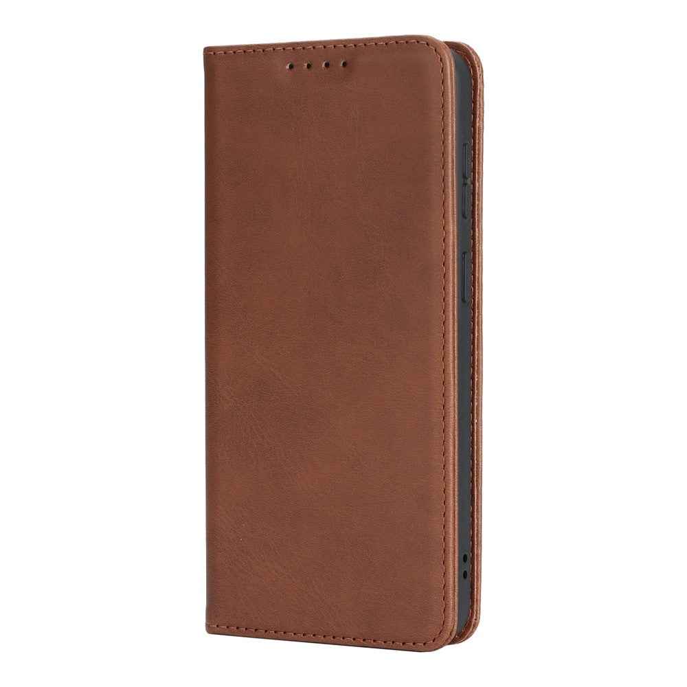 For Samsung Galaxy A57 5G Case PU Leather Calf Textured Magnetic Closing Smart Phone Cover - Dark Brown