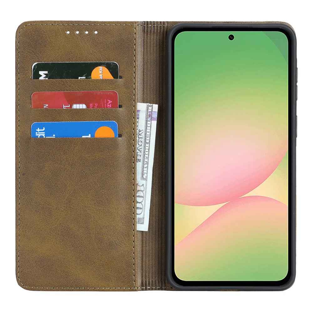 For Samsung Galaxy A57 5G Case PU Leather Calf Textured Magnetic Closing Smart Phone Cover - Dark Green