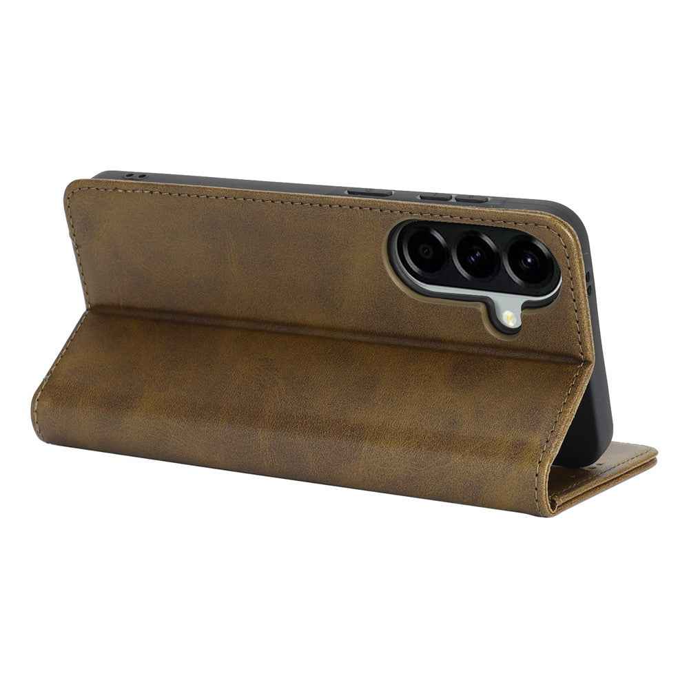 For Samsung Galaxy A57 5G Case PU Leather Calf Textured Magnetic Closing Smart Phone Cover - Dark Green