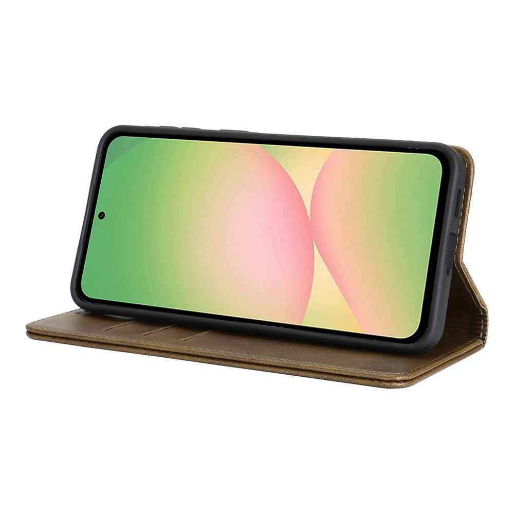 For Samsung Galaxy A57 5G Case PU Leather Calf Textured Magnetic Closing Smart Phone Cover - Dark Green