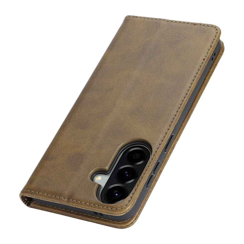 For Samsung Galaxy A57 5G Case PU Leather Calf Textured Magnetic Closing Smart Phone Cover - Dark Green