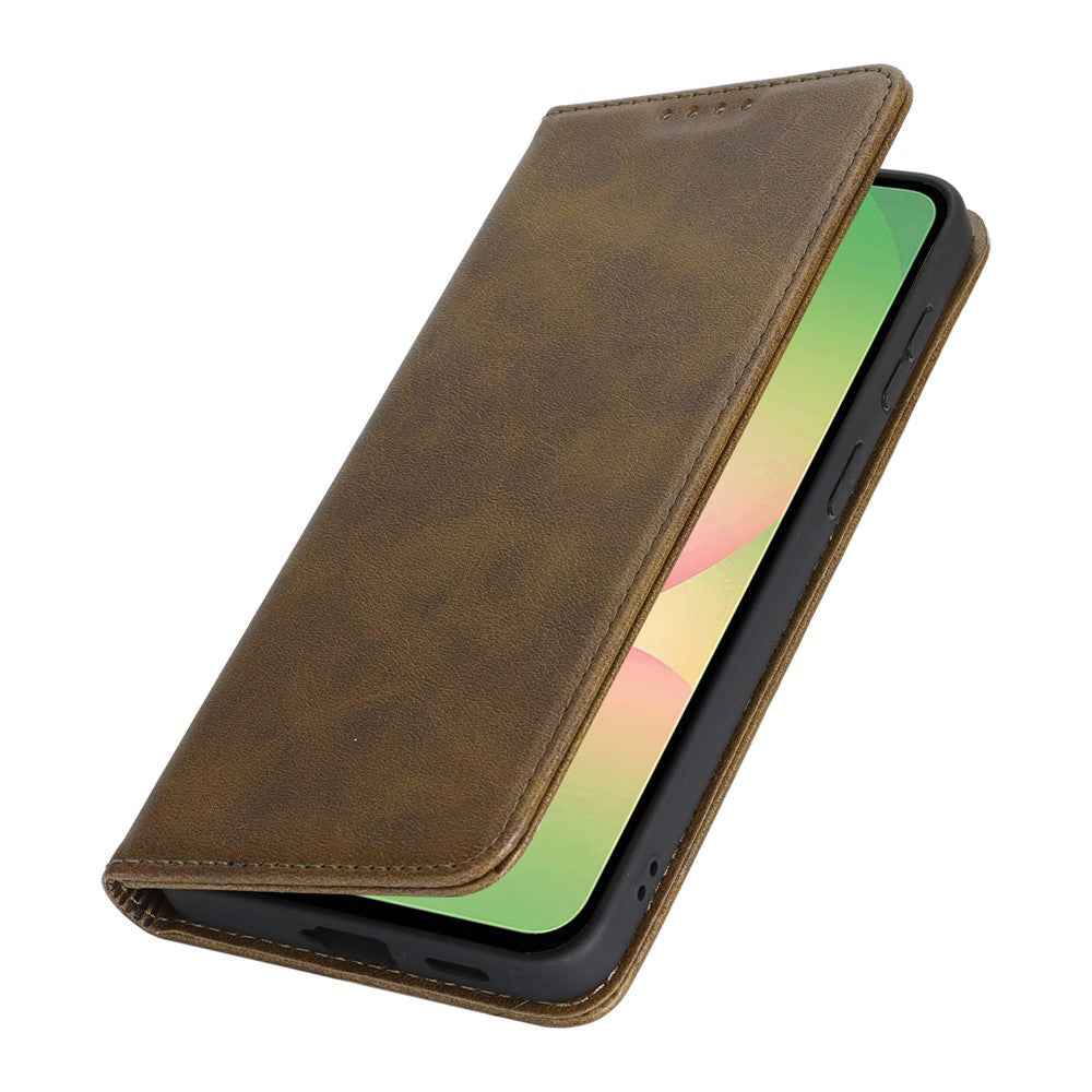 For Samsung Galaxy A57 5G Case PU Leather Calf Textured Magnetic Closing Smart Phone Cover - Dark Green