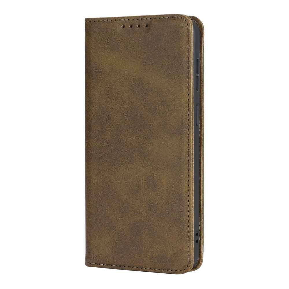 For Samsung Galaxy A57 5G Case PU Leather Calf Textured Magnetic Closing Smart Phone Cover - Dark Green