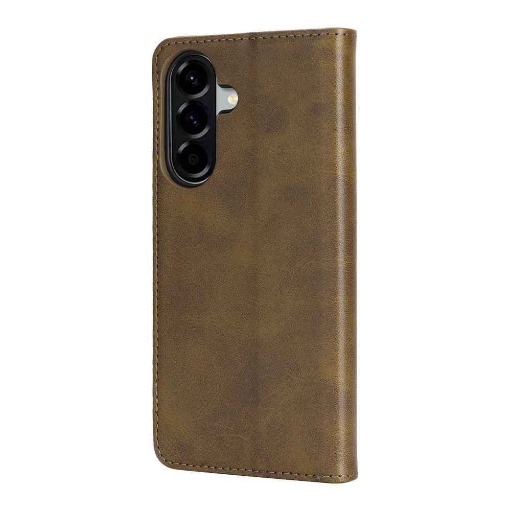 For Samsung Galaxy A57 5G Case PU Leather Calf Textured Magnetic Closing Smart Phone Cover - Dark Green