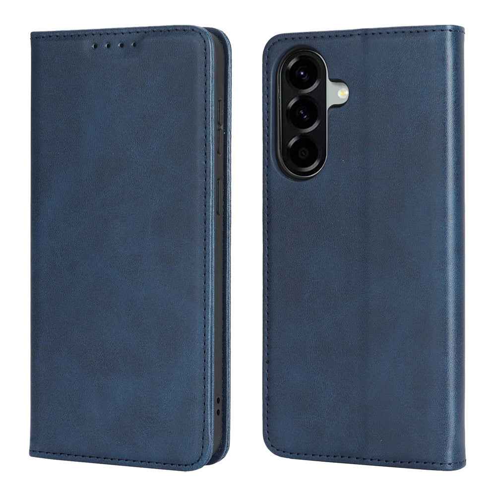 For Samsung Galaxy A57 5G Case PU Leather Calf Textured Magnetic Closing Smart Phone Cover - Dark Blue